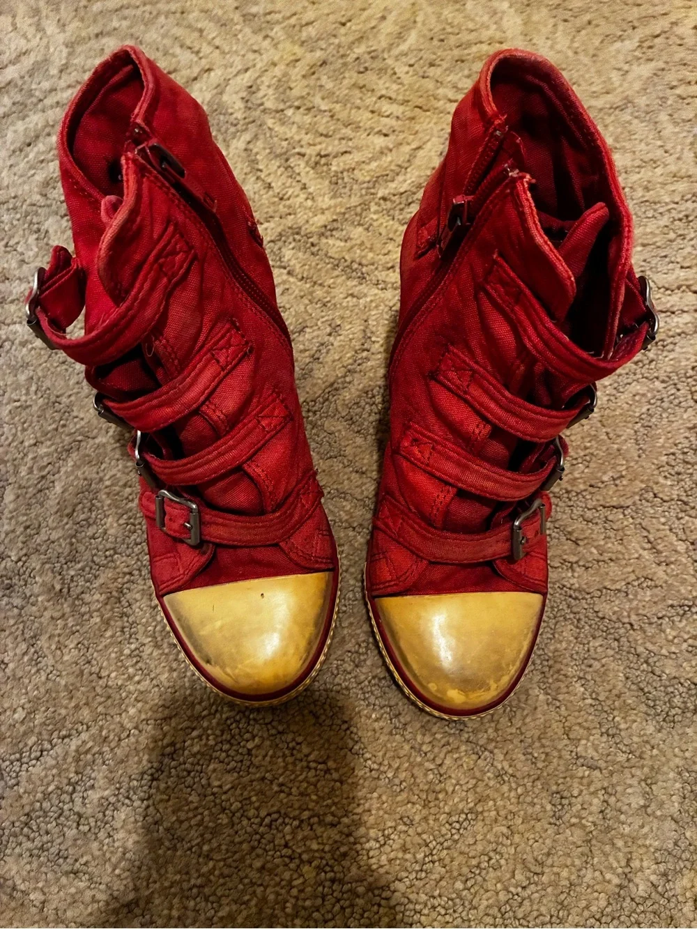Vintage ASH Red Buckle High-Top Sneakers